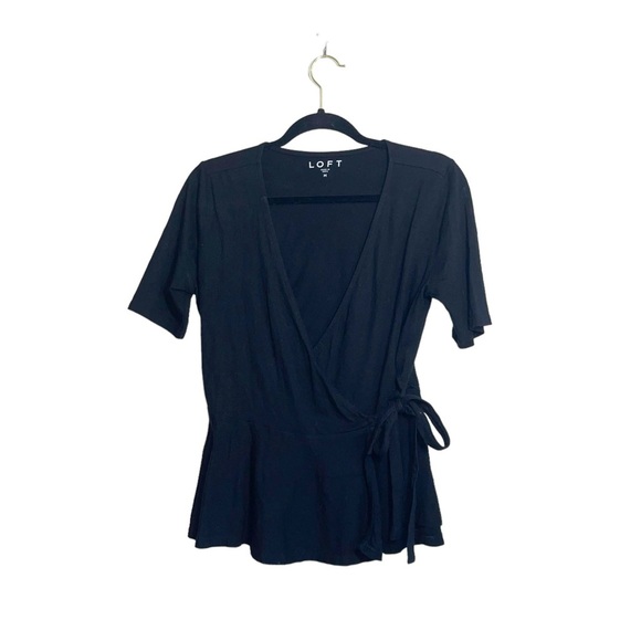 LOFT Black Short Sleeve Wrap Top - Picture 1 of 10
